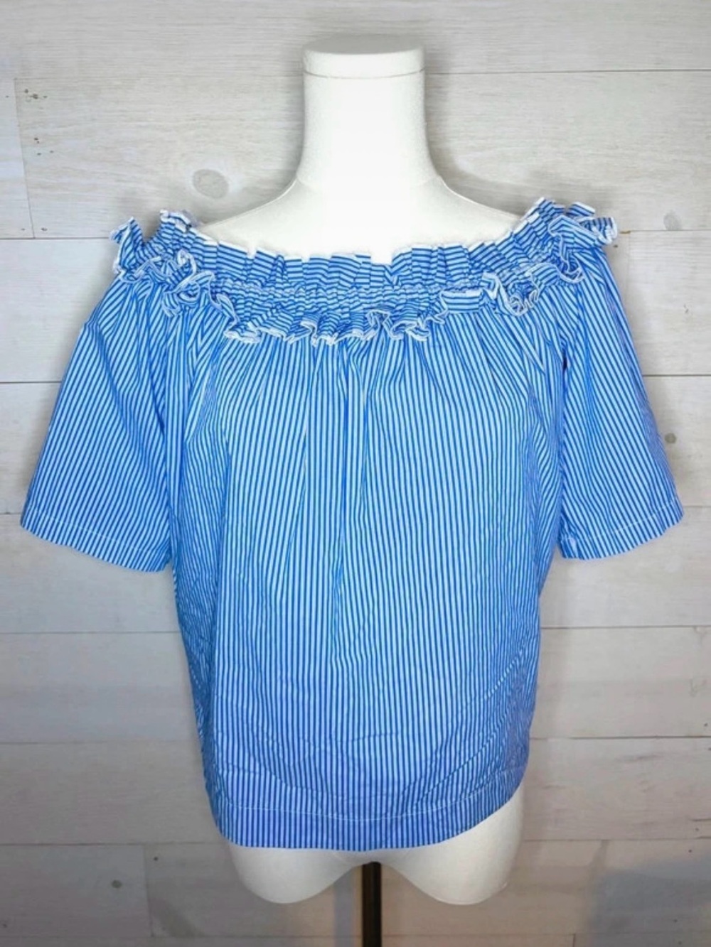 Vineyard Vines Blue White Striped Off Shoulder Ruffle Top Blouse Size L